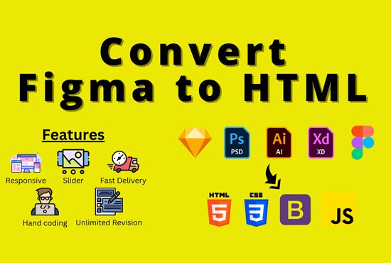 Responsive HTML Conversion from Figma, PSD, or XD